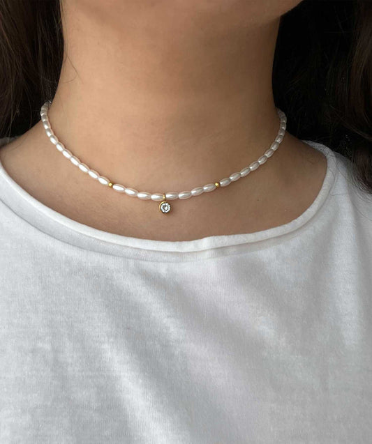 Pearl String Dainty Zirconia Pendant Necklace